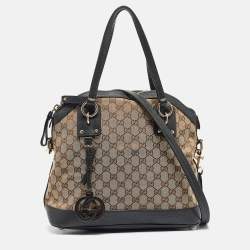 Pre Owned Gucci Brown/Dark Green GG Canvas and Leather Charm Dome Satchel
