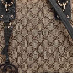 Pre Owned Gucci Brown/Dark Green GG Canvas and Leather Charm Dome Satchel