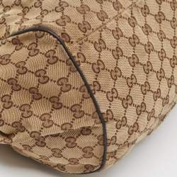 Pre Owned Gucci Black/Beige GG Canvas and Leather Medium Sukey Bag