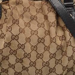 Pre Owned Gucci Black/Beige GG Canvas and Leather Medium Sukey Bag