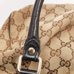Pre Owned Gucci Black/Beige GG Canvas and Leather Medium Sukey Bag