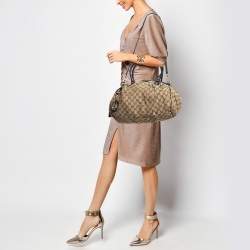 Pre Owned Gucci Black/Beige GG Canvas and Leather Medium Sukey Bag