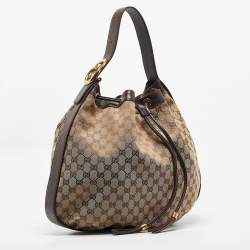 Pre Owned Gucci Dark Brown/Beige GG Canvas Interlocking Icon Hobo