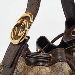 Pre Owned Gucci Dark Brown/Beige GG Canvas Interlocking Icon Hobo