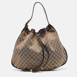 Pre Owned Gucci Dark Brown/Beige GG Canvas Interlocking Icon Hobo