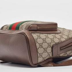 Pre Owned Gucci Beige/Ebony GG Supreme Canvas and Leather Small Ophidia Backpack