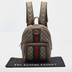 Pre Owned Gucci Beige/Ebony GG Supreme Canvas and Leather Small Ophidia Backpack