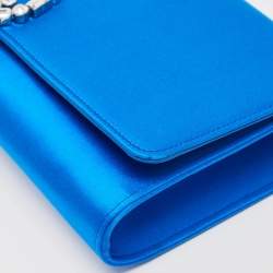 Gucci Royal Blue Satin GG Crystals Broadway Clutch