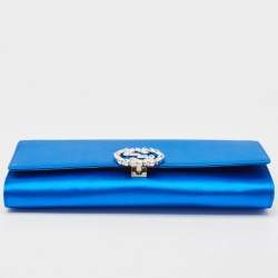 Gucci Royal Blue Satin GG Crystals Broadway Clutch