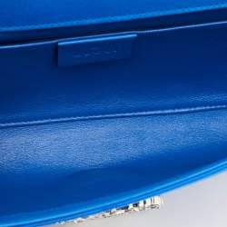 Gucci Royal Blue Satin GG Crystals Broadway Clutch