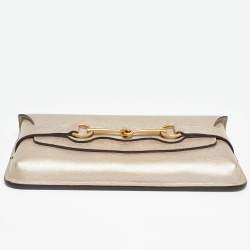 Pre Owned Gucci Metallic Beige Leather Bright Bit Clutch