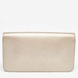 Pre Owned Gucci Metallic Beige Leather Bright Bit Clutch