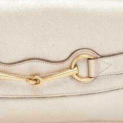 Pre Owned Gucci Metallic Beige Leather Bright Bit Clutch