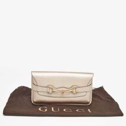 Pre Owned Gucci Metallic Beige Leather Bright Bit Clutch
