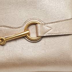 Pre Owned Gucci Metallic Beige Leather Bright Bit Clutch