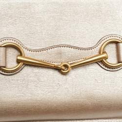 Pre Owned Gucci Metallic Beige Leather Bright Bit Clutch
