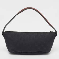 Pre Owned Gucci Black GG Canvas Web Boat Pochette
