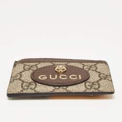 Pre Owned Gucci Beige/Ebony GG Supreme Canvas and Leather Neo Vintage Card Holder