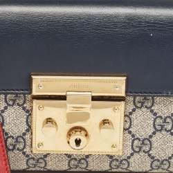 Pre Owned Gucci Tricolor GG Supreme Canvas and Leather Small Padlock Shoulder Bag