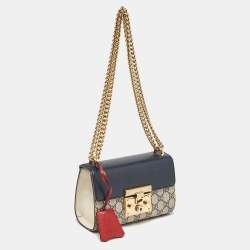 Pre Owned Gucci Tricolor GG Supreme Canvas and Leather Small Padlock Shoulder Bag
