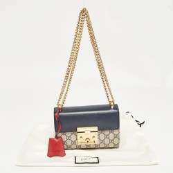 Pre Owned Gucci Tricolor GG Supreme Canvas and Leather Small Padlock Shoulder Bag