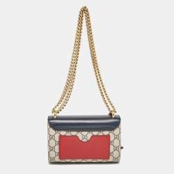 Pre Owned Gucci Tricolor GG Supreme Canvas and Leather Small Padlock Shoulder Bag
