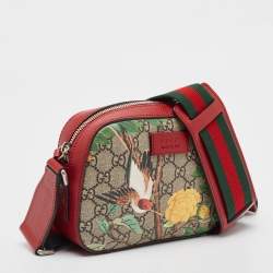 Pre Owned Gucci Red/Beige GG Supreme Canvas and Leather Tian Camera Crossbody Bag