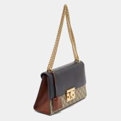 Pre Owned Gucci Beige/Black GG Supreme Canvas and Leather Medium Padlock Shoulder Bag