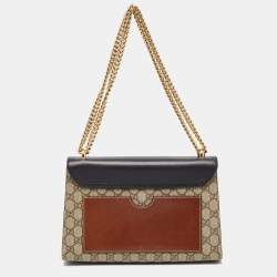 Pre Owned Gucci Beige/Black GG Supreme Canvas and Leather Medium Padlock Shoulder Bag