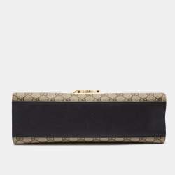 Pre Owned Gucci Beige/Black GG Supreme Canvas and Leather Medium Padlock Shoulder Bag