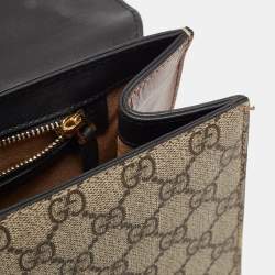 Pre Owned Gucci Beige/Black GG Supreme Canvas and Leather Medium Padlock Shoulder Bag