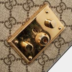 Pre Owned Gucci Beige/Black GG Supreme Canvas and Leather Medium Padlock Shoulder Bag