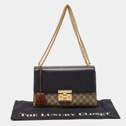 Pre Owned Gucci Beige/Black GG Supreme Canvas and Leather Medium Padlock Shoulder Bag