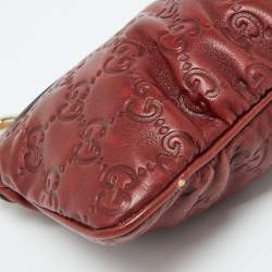 Pre Owned Gucci Brick Brown Guccissima Leather Wristlet Clutch