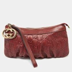 Pre Owned Gucci Brick Brown Guccissima Leather Wristlet Clutch