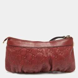 Pre Owned Gucci Brick Brown Guccissima Leather Wristlet Clutch