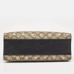 Pre Owned Gucci Black/Beige GG Supreme Canvas and Leather Small Padlock Bee Tote
