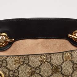 Pre Owned Gucci Black/Beige GG Supreme Canvas and Leather Small Padlock Bee Tote