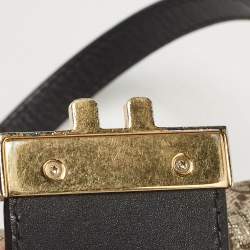 Pre Owned Gucci Black/Beige GG Supreme Canvas and Leather Small Padlock Bee Tote