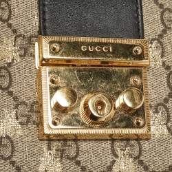 Pre Owned Gucci Black/Beige GG Supreme Canvas and Leather Small Padlock Bee Tote