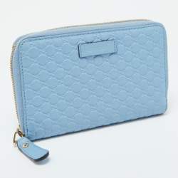 Gucci Blue Microguccissima Leather Zip Around Wallet