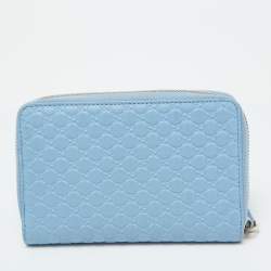 Gucci Blue Microguccissima Leather Zip Around Wallet