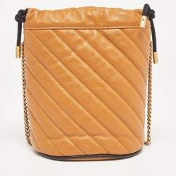 Pre Owned Gucci Orange Matelassé Leather Mini Torchon GG Marmont 2.0 Bucket Bag      
