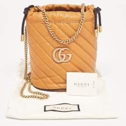 Pre Owned Gucci Orange Matelassé Leather Mini Torchon GG Marmont 2.0 Bucket Bag      