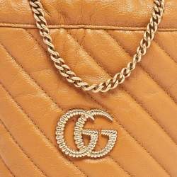 Pre Owned Gucci Orange Matelassé Leather Mini Torchon GG Marmont 2.0 Bucket Bag      