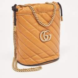 Pre Owned Gucci Orange Matelassé Leather Mini Torchon GG Marmont 2.0 Bucket Bag      