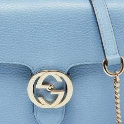 Pre Owned حقيبة كتف غوتشي G متداخلة جلد أزرق صغيرة