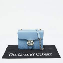 Pre Owned حقيبة كتف غوتشي G متداخلة جلد أزرق صغيرة