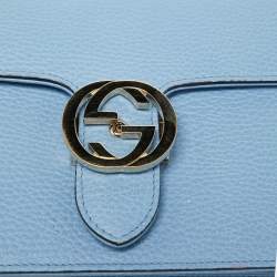 Pre Owned حقيبة كتف غوتشي G متداخلة جلد أزرق صغيرة