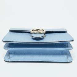 Pre Owned حقيبة كتف غوتشي G متداخلة جلد أزرق صغيرة